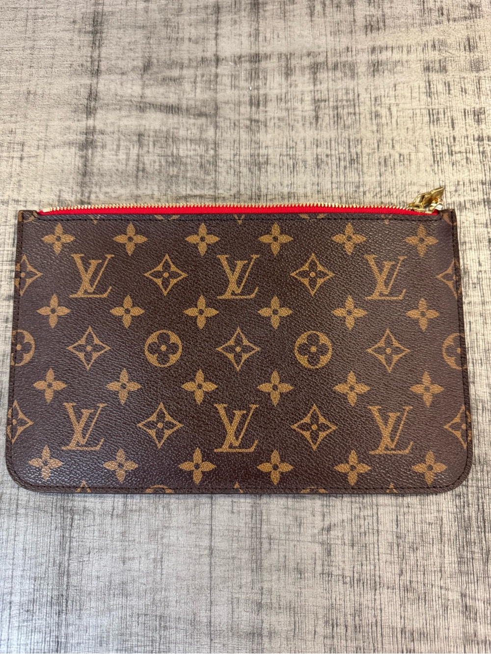 Louis Vuitton Brown Monogram Pouch with Red Zip